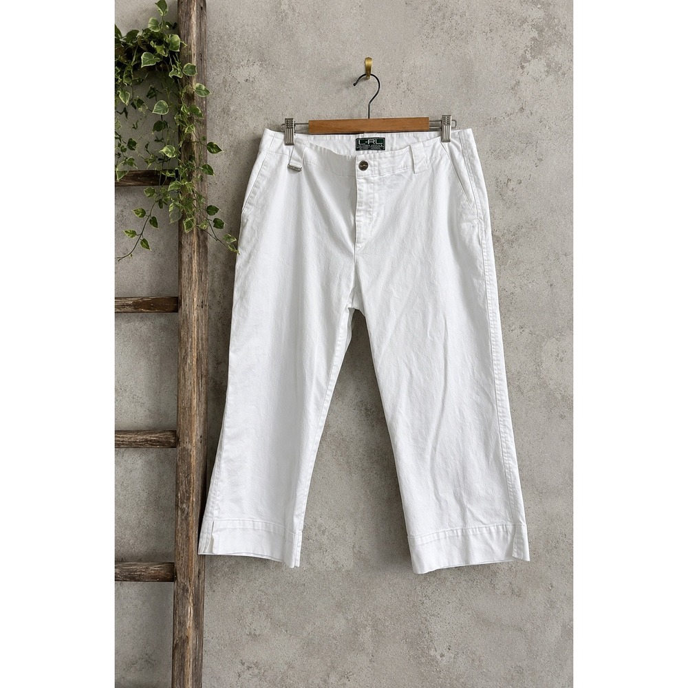Vintage Lauren Ralph Lauren Active White Cropped Straight Leg Pants Sz 12 Preppy